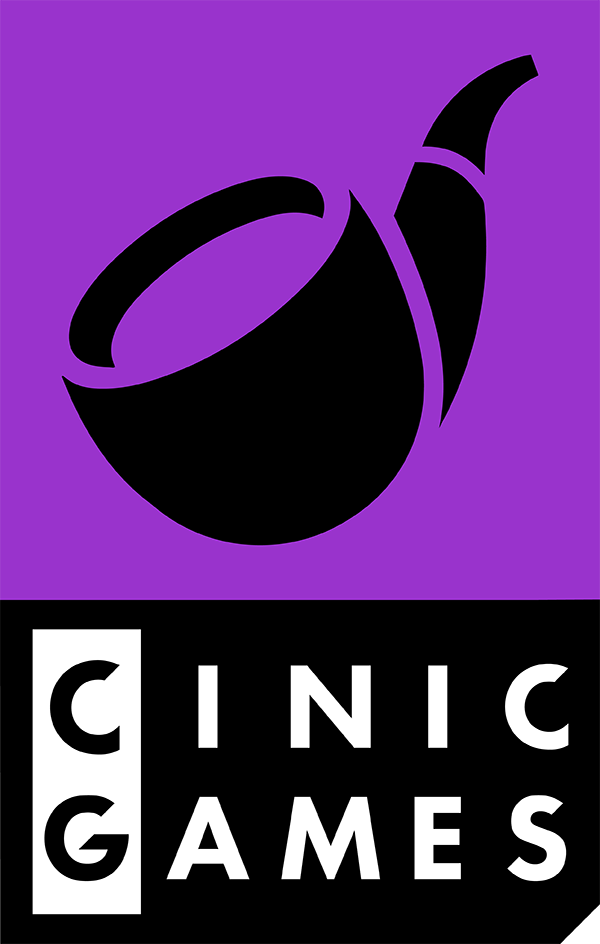 Ufficial brand CINIC games with a white pipe on purple background