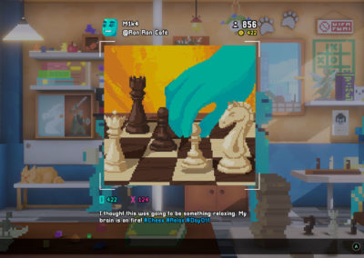 Social profile post about a chess game in the cat café
